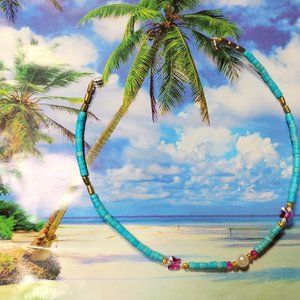 Choker Turquoise Faux Pearl Swarovski Gorgeous! Hand Made With Love 😘